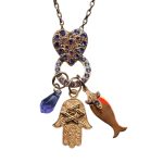 Necklace Pendant By Mariana Hamsa and Charms Tanzanite Swarovski Crystals - Image 2