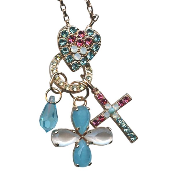 Mariana Necklace Pendant Heart & Charms Aquamarine, Rose, Opals, & Jonquil Austrian Crystals Margarita Cocktail Hour Coll.