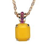 Mariana Necklace Pendant Sophisticated Yellow Opal & Fuchsia Austrian Crystals Masai Africa Coll. - Image 2