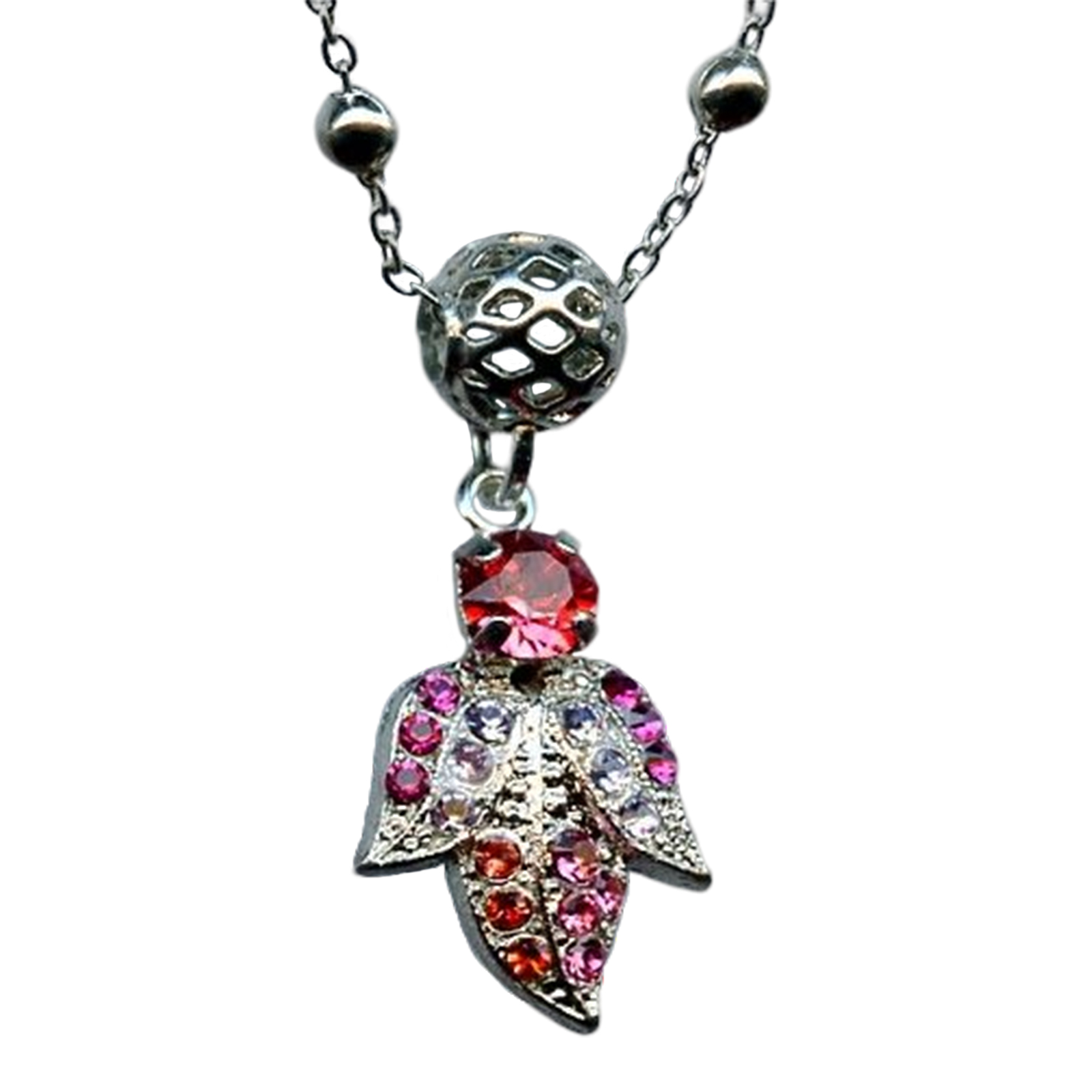 N-5022-3-1027-RO(1) Mariana Necklace Pendant Leaf Encrusted Rose Peach, Fuchsia, & Violet Austrian Crystals Joy Nirvana Coll. - Image 1