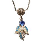 Mariana Necklace Pendant Leaf Encrusted Opals, Clear, & Royal Blue Austrian Crystals Zhang Silk Road Coll.