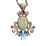Mariana Necklace Pendant Classy Sapphire, Blue Zircon, Rose, Mulberry Pink, White Opal, & Jonquil Austrian Crystals Margarita Cocktail Hour Coll. - Image 3