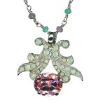Mariana Necklace Pendant Jade & Amethyst Mineral, Chrysolite Opal & Lt Rose Austrian Crystals Levander Botanica Coll.