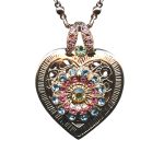 Mariana Necklace Pendant Heart Shaped Aquamarine, Lt Rose, Jonquil, & Chrysolite Austrian Crystals Spring Flowers Nature Coll.