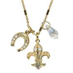 Mariana Necklace Pendant Fleur de Lis & Charms Cream Pearl, Clear, & White Opal Austrian Crystals Bermuda Caribbean Life Coll.