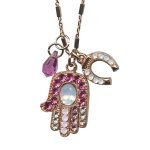 Necklace Pendant By Mariana Woman Hamsa and Charms White Opal Swarovski Crystals