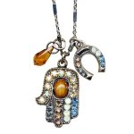 Necklace Pendant By Mariana East Meets West Coll. Hamsa Golden Swarovski Crystals