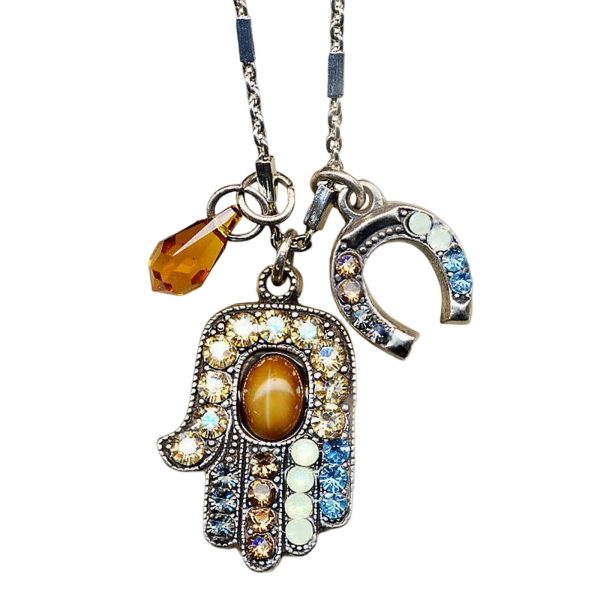 Necklace Pendant By Mariana East Meets West Coll. Hamsa Golden Swarovski Crystals