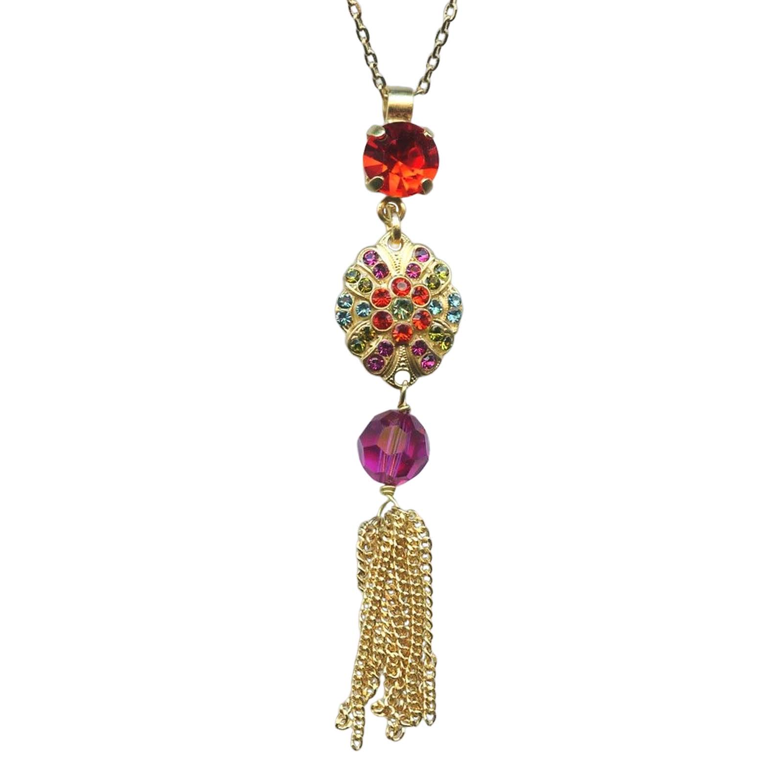 N-5026-2-1311-YG(1) Mariana Necklace Pendant Sassy Orange, Fuchsia, Olivine, & Aquamarine Austrian Crystals Tiger Lily East Meets West Coll. - Image 1