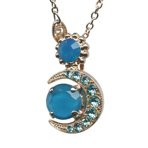 Mariana Necklace Pendant Gorgeous Crescent Caribbean Blue Opal & Aquamarine Austrian Crystals Zambezi Africa Coll.