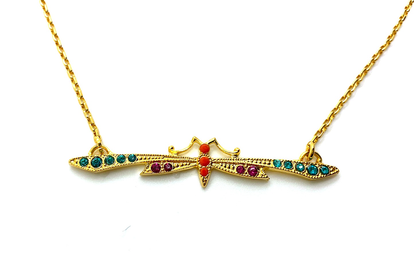 N-5028-4-1909-YG (1) Mariana Necklace Pendant Sleek Firefly Teal, Fuchsia, & Coral Austrian Crystals Poppy Coll. - Image 1