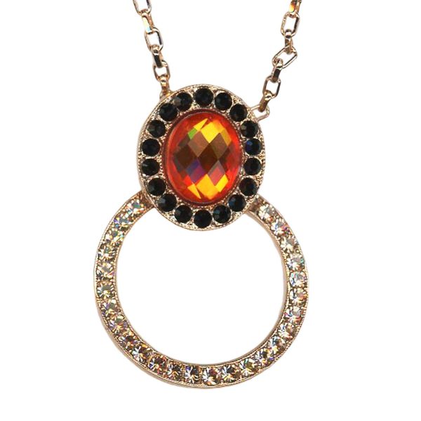 Mariana Necklace Pendant Halo Faceted Sun, Jet, & Lt Peach Austrian Crystals 2022 VOL.1 Sexbomb Coll.