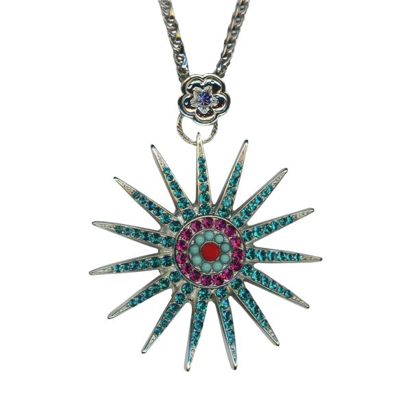 Mariana Necklace Pendant Gorgeous Teal, Fuchsia, Turq, & Red Coral Austrian Crystals Poppy Coll.