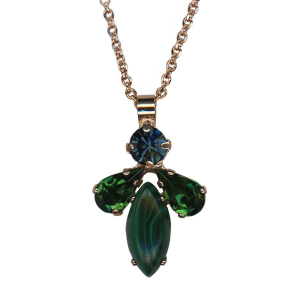 Mariana Necklace Pendant Malachite Mineral, Emerald, & Montana Blue Austrian Crystals Atlantis Under The Sea Winter 2021 Coll.