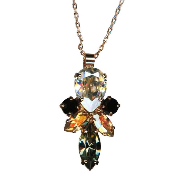 Mariana Necklace Pendant Elegant Moonlight, Jet, Black Diamond, & Golden Shadow Austrian Crystals Black Orchid Botanica Coll.