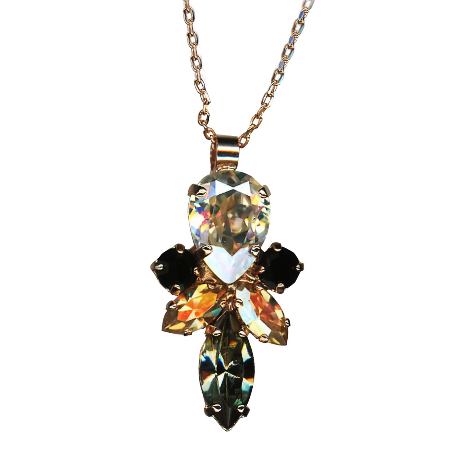 N-5030-70-1908-RG(1) Mariana Necklace Pendant Elegant Moonlight, Jet, Black Diamond, & Golden Shadow Austrian Crystals Black Orchid Botanica Coll. - Image 1