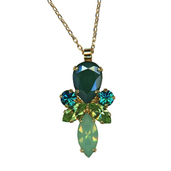 Mariana Necklace Pendant Glamorous Palace Green, Peridot, Blue Zircon, & Pacific Opal Austrian Crystals Ivy Botanica Coll.