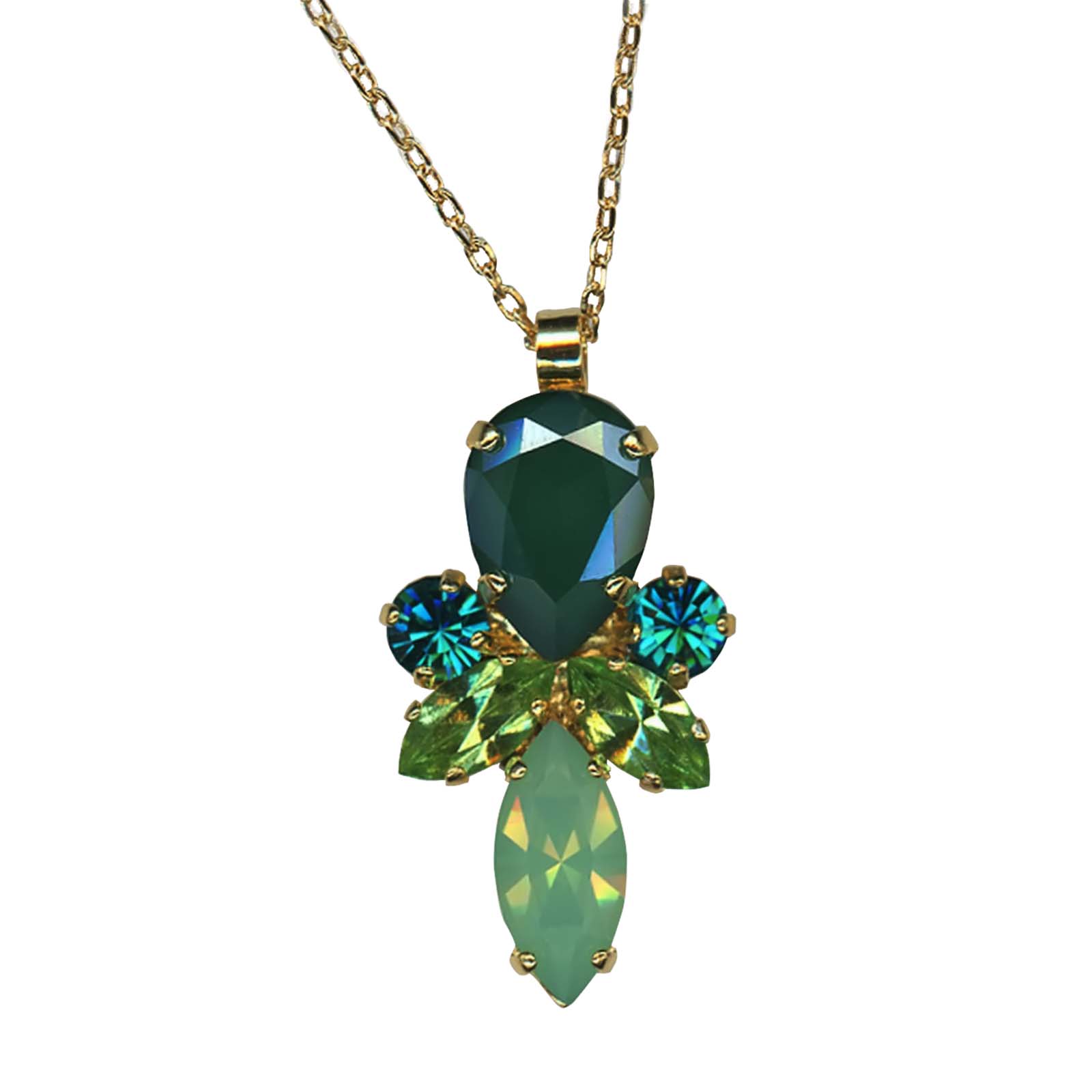 N-5030-70-1912-YG(1) Mariana Necklace Pendant Glamorous Palace Green, Peridot, Blue Zircon, & Pacific Opal Austrian Crystals Ivy Botanica Coll. - Image 1