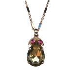 Mariana Necklace Pendant Alluring Lt Smoked Topaz & Indian Pink Austrian Crystals Gingerbread Winter Wonderland Coll. - Image 3