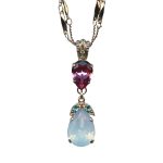 Mariana Necklace Pendant Lovely Lt Rose, White Opal, Aquamarine, & Jonquil Austrian Crystals Margarita Cocktail Hour Coll. - Image 3