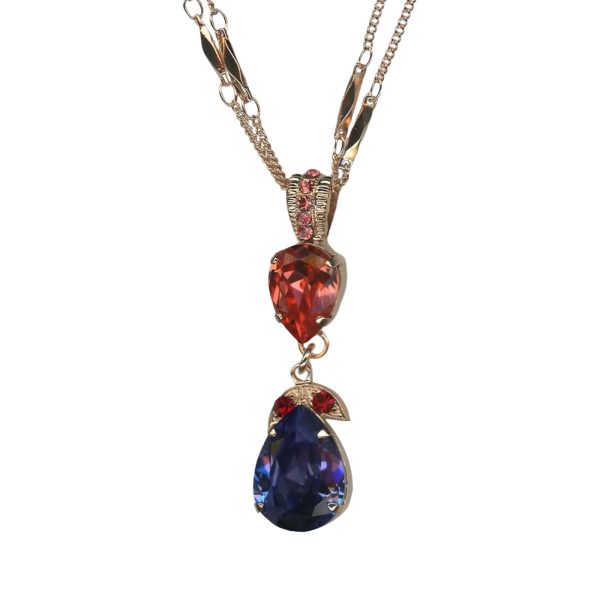 Mariana Necklace Pendant Exquisite Tanzanite, Rose Peach, & Siam Austrian Crystals Xenia Odyssey Coll.