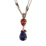 Mariana Necklace Pendant Exquisite Tanzanite, Rose Peach, & Siam Austrian Crystals Xenia Odyssey Coll. - Image 3