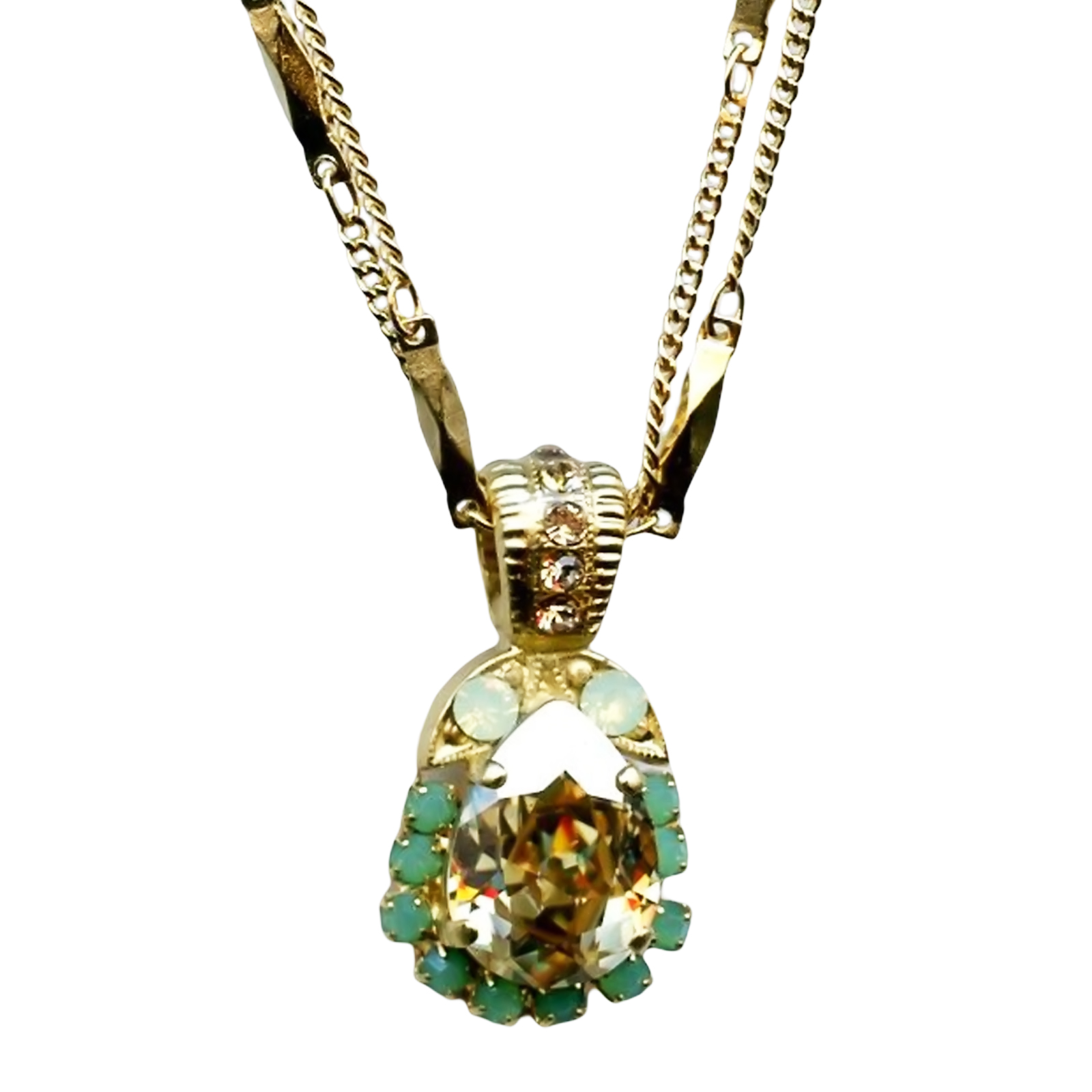 N-5032-5-1042-YG(1) Mariana Necklace Pendant Shimmering Lt Peach, Chrysolite Opal, & Pacific Opal Austrian Crystals Summer Palace Silk Road Coll. - Image 1
