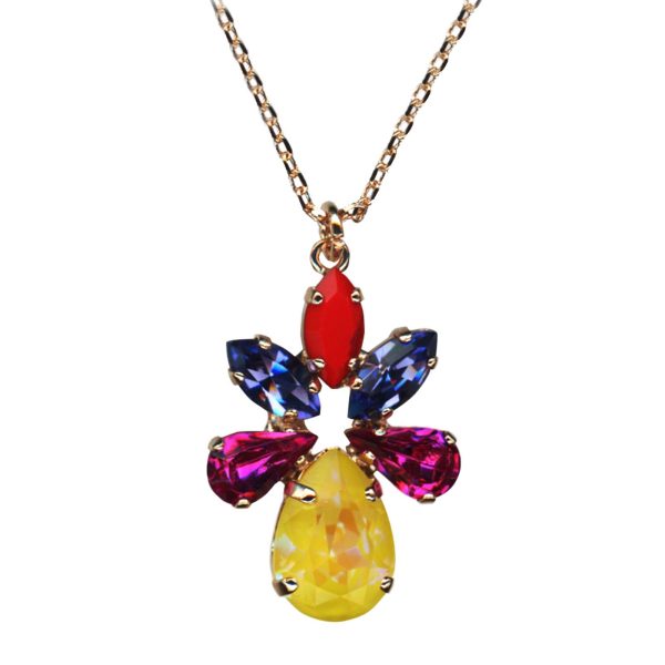Mariana Necklace Pendant Sassy Sun Kissed Sunshine, Pink, Vivid Blue, & Red Coral Austrian Crystals Poppy Coll.