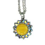 Mariana Necklace Pendant Glitzy Floral Yellow Opal & Blue Metallic Austrian Crystals Winter Wonderland Holiday Lights Coll. - Image 2