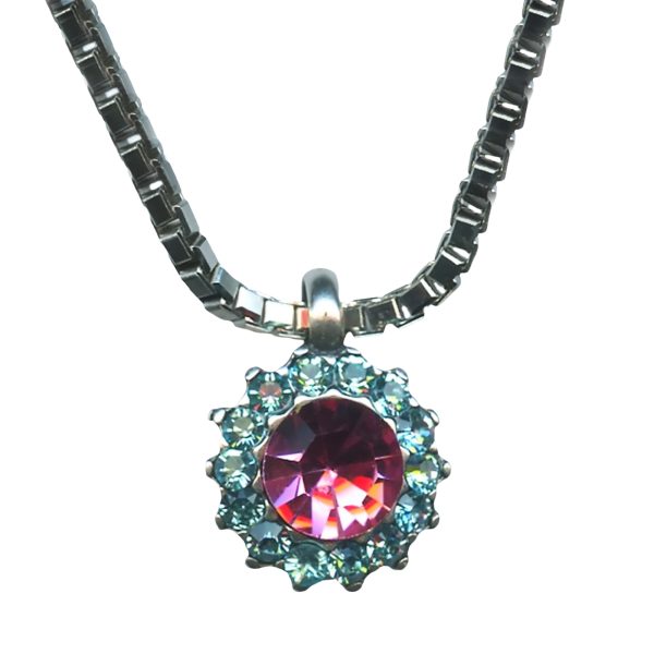 Necklace Pendant By Mariana Cocktail Hour Coll. Floral Aquamarine and Rose Swarovski Crystals