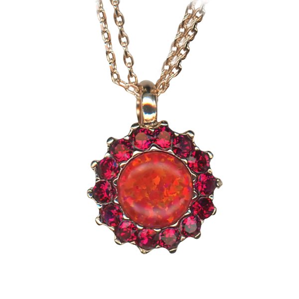 Mariana Necklace Pendant Floral Ruby Synthetic Opal Mineral & Siam Austrian Crystals Firefly Natures Coll.