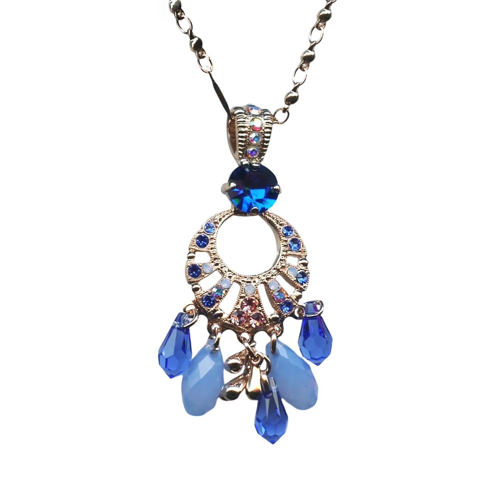 N-5036-2-1068-YG(1) Necklace Pendant By Mariana Woman Boho Chic Capri Blue and Opal Swarovski Crystals - Image 1