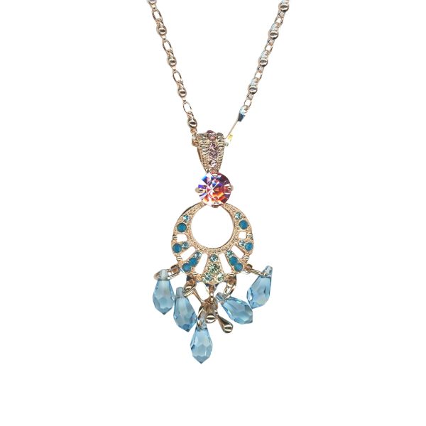 Mariana Necklace Pendant Gorgeous Aquamarine, Caribbean Blue Opal, Chrysolite, & Lt Rose Austrian Crystals Spring Flowers Nature Coll.