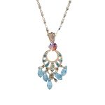 Mariana Necklace Pendant Gorgeous Aquamarine, Caribbean Blue Opal, Chrysolite, & Lt Rose Austrian Crystals Spring Flowers Nature Coll. - Image 2