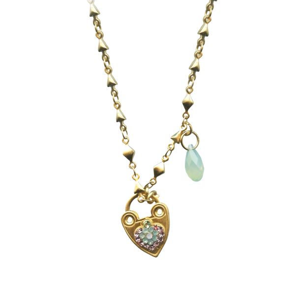 Necklace Pendant By Mariana Nirvana Coll. Heart Lock Rose and Pacific Opal Swarovski Crystals
