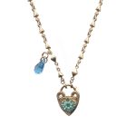 Mariana Necklace Pendant Heart Lock Sea Green, Turq, & Aquamarine Austrian Crystals Serene Silk Road Coll.