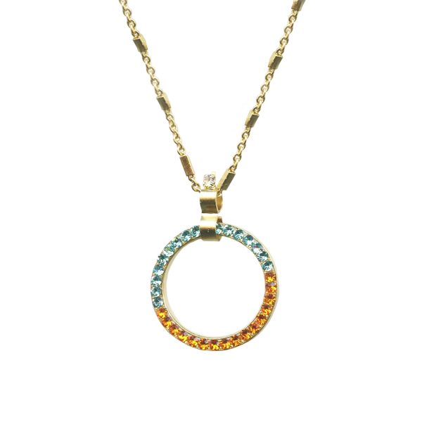 Mariana Necklace Pendant Halo Encrusted Aquamarine, Sun, & Clear Austrian Crystals Serengeti Africa Coll.