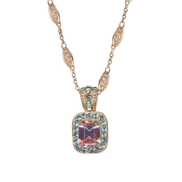 Mariana Necklace Pendant Adorable Aquamarine & Lt Rose Austrian Crystals Spring Flowers Nature Coll.