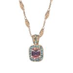 Mariana Necklace Pendant Adorable Aquamarine & Lt Rose Austrian Crystals Spring Flowers Nature Coll. - Image 3