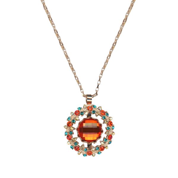 Mariana Necklace Pendants Wreath Encrusted Teal, Red, & Champagne Austrian Crystals Tinsel Winter Wonderland Coll.