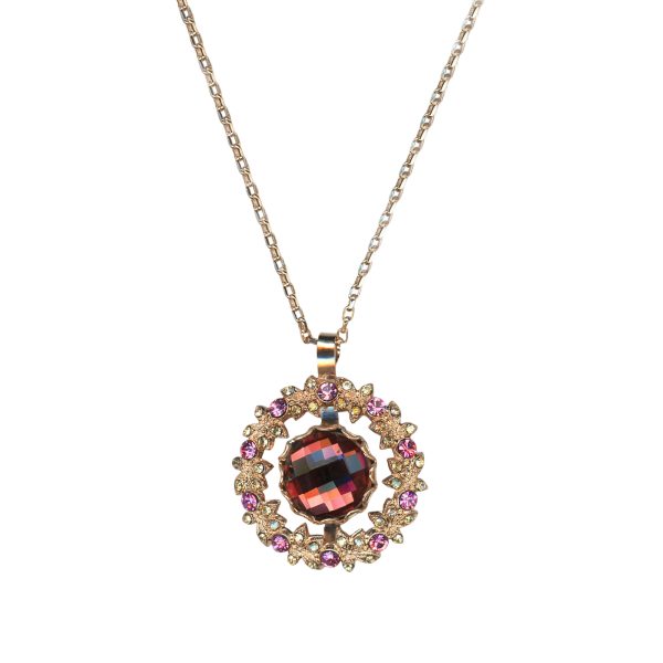 Mariana Necklace Pendant Lovely Wreath Indian Pink, Rose, & Golden Shadow Austrian Crystals Gingerbread Winter Wonderland Coll.