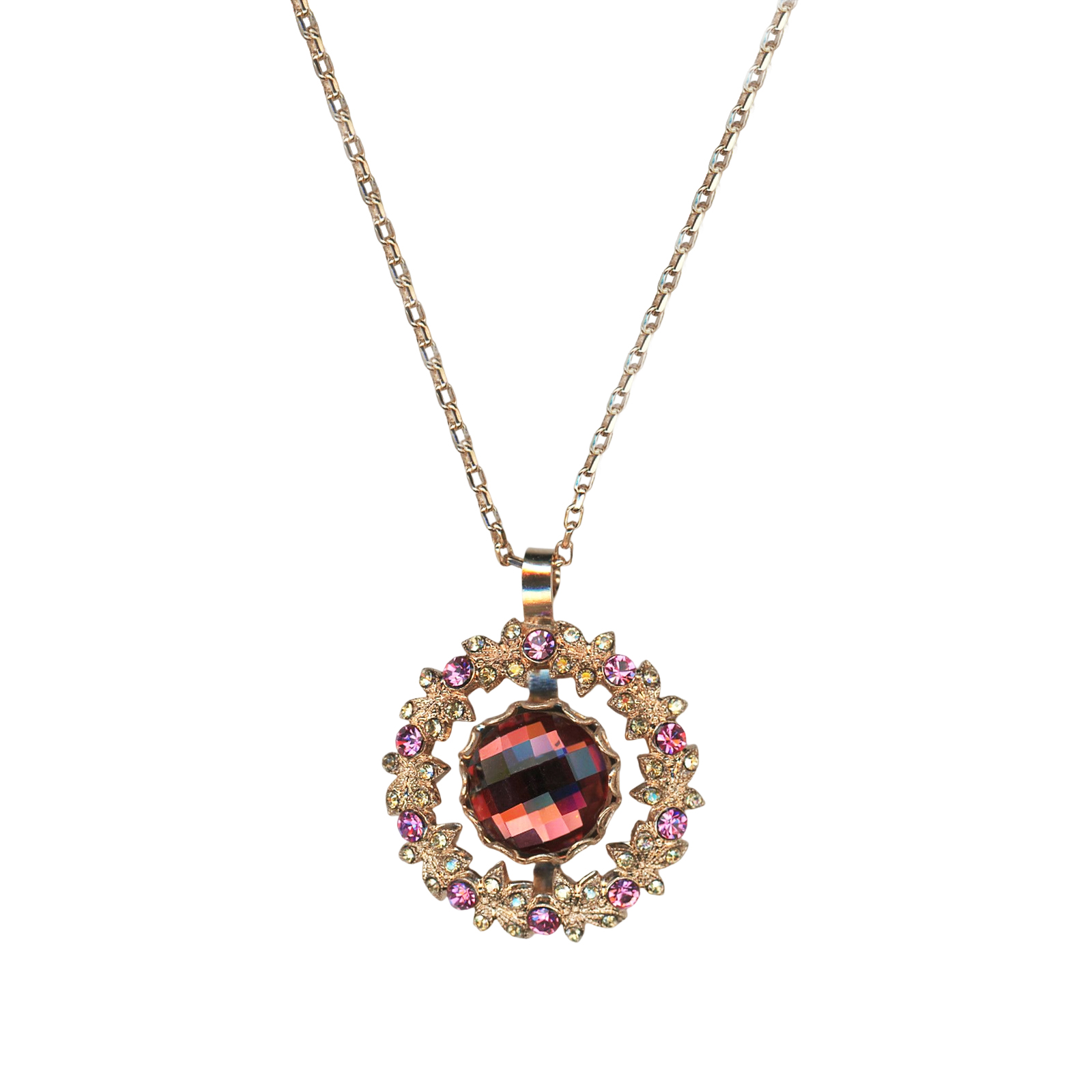 N-5040-5-1115-RG(1) Mariana Necklace Pendant Lovely Wreath Indian Pink, Rose, & Golden Shadow Austrian Crystals Gingerbread Winter Wonderland Coll. - Image 1
