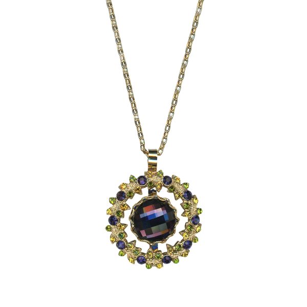 Mariana Necklace Pendant Glam Wreath Deep Purple, Olivine, & Yellow Austrian Crystals Winter Wonderland Holiday Lights Coll.