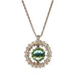Mariana Necklace Pendant Charming Wreath Chrysolite, Lt Rose, Jonquil, & Aquamarine Austrian Crystals Spring Flowers Nature Coll.