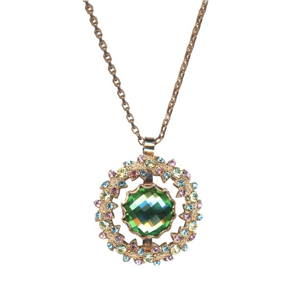 Mariana Necklace Pendant Charming Wreath Chrysolite, Lt Rose, Jonquil, & Aquamarine Austrian Crystals Spring Flowers Nature Coll.