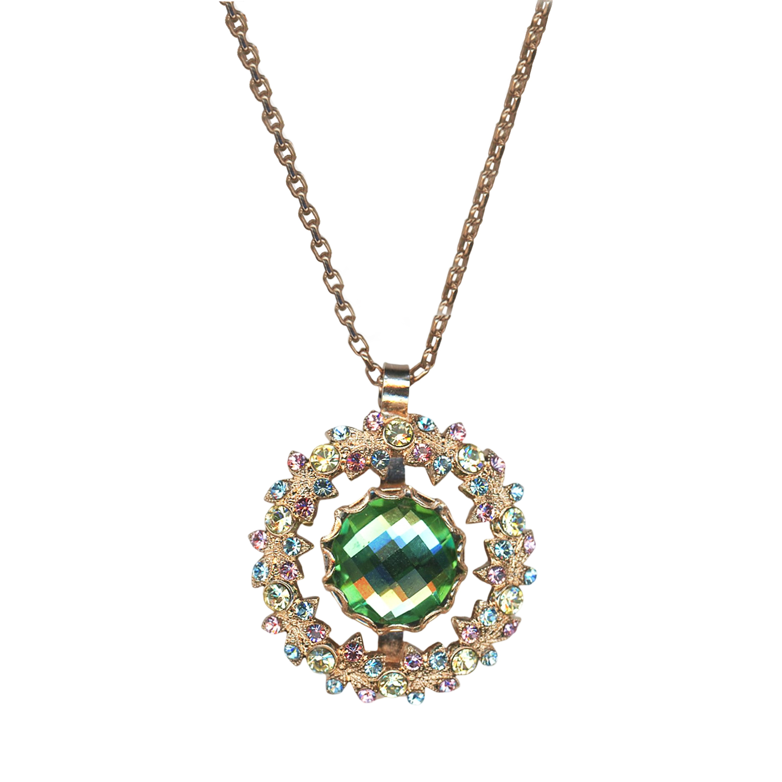 N-5040-5-2141-RG(1) Mariana Necklace Pendant Charming Wreath Chrysolite, Lt Rose, Jonquil, & Aquamarine Austrian Crystals Spring Flowers Nature Coll. - Image 1