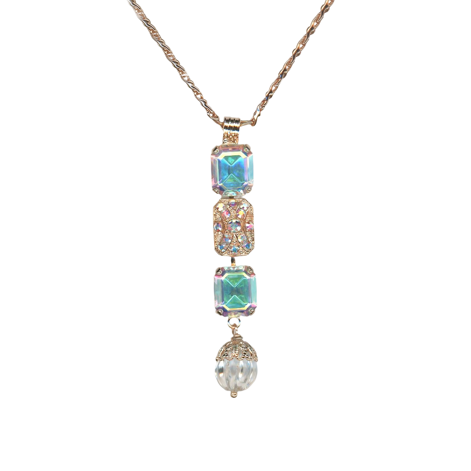 N-5040-9-001AB-RG(1) Mariana Necklace Pendant Glitzy Multi Tier AB & Clear Austrian Crystals My Treasures Coll. - Image 1