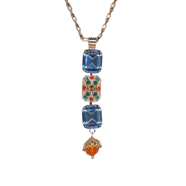 Necklace Pendant By Mariana Woman Multi Tier Orange and Golden Swarovski Crystals