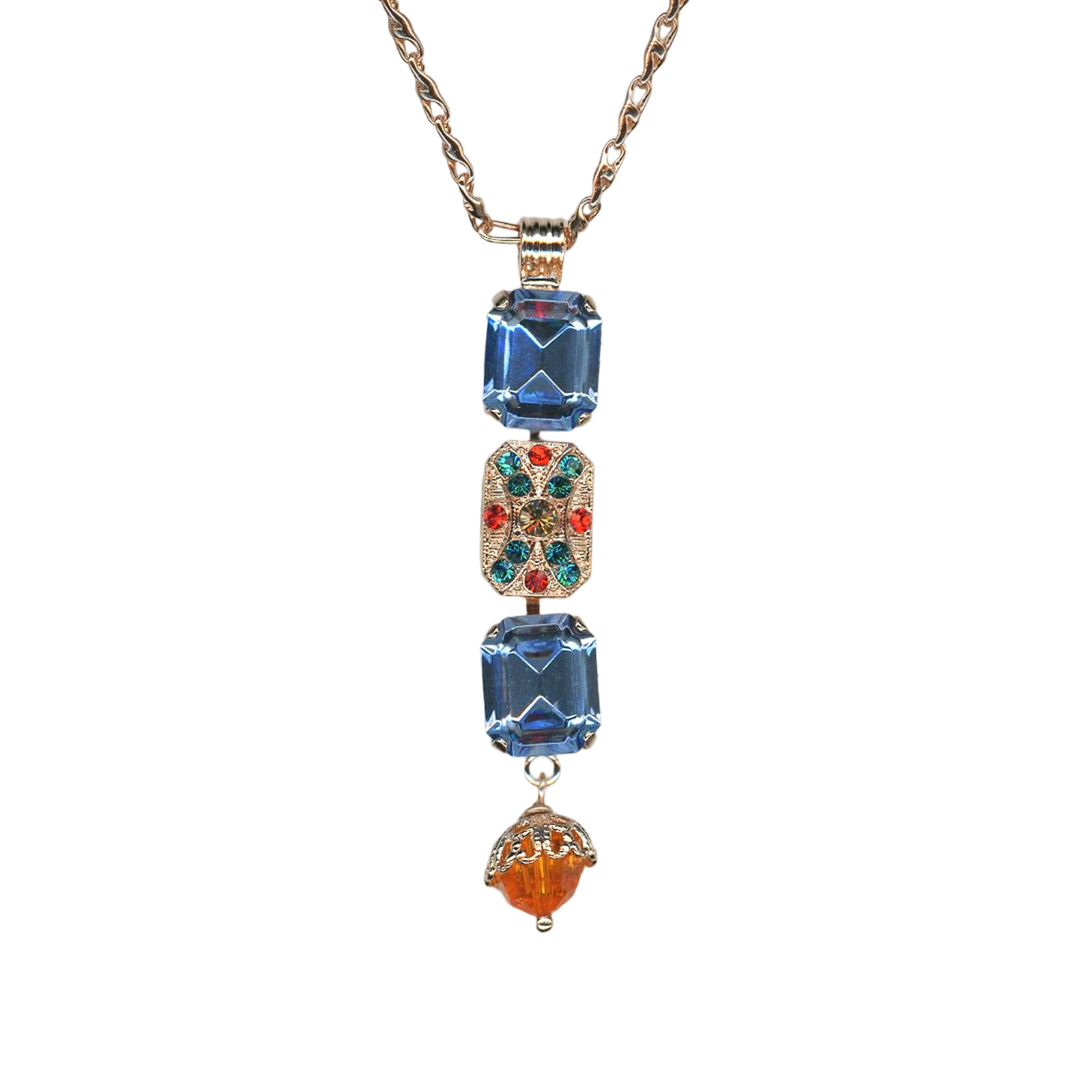 N-5040-9-1111-RG(1) Necklace Pendant By Mariana Woman Multi Tier Orange and Golden Swarovski Crystals - Image 1