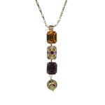 Necklace Pendant By Mariana Woman Fab Green Aventurine Mineral and Amber Swarovski Crystals